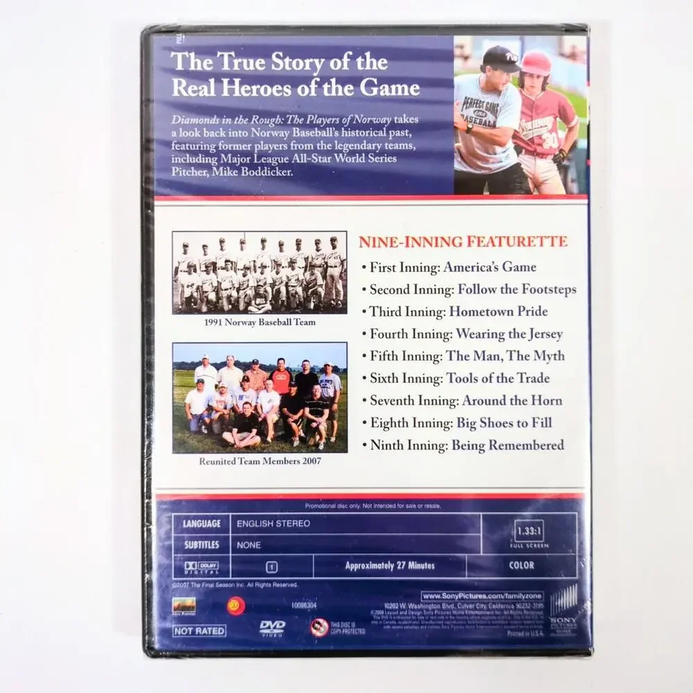 Diamonds in the Rough DVD 2007 Norway Iowa Baseball True Story Featurette Sealed